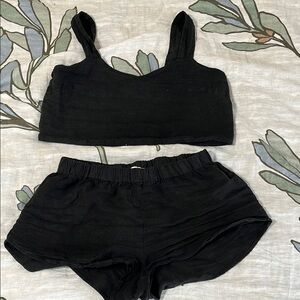 MATE Black Crop Top and Shorts Lounge Set